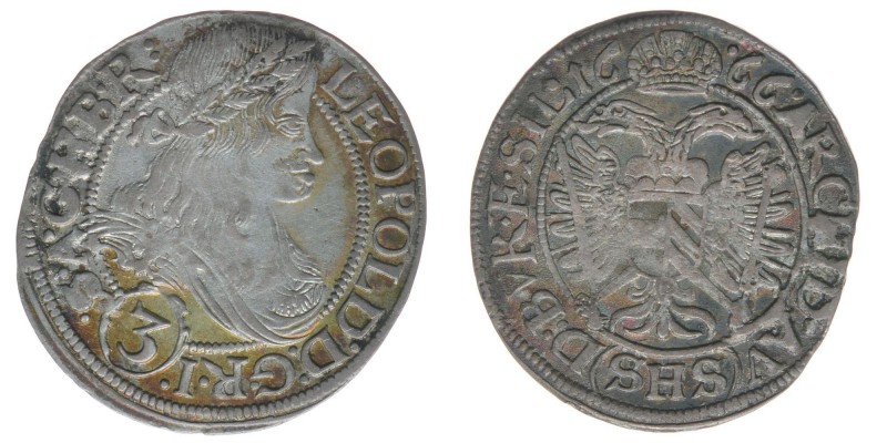 RDR Österreich Habsburg Kaiser Leopold I. 

3 Kreuzer 1666 SHS Breslau
1,52 Gram...