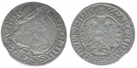 RDR Österreich Habsburg
Kaiser Leopold I.
3 Kreuzer (Groschen) 1666 SHS
Breslau
1.55 Gramm, ss