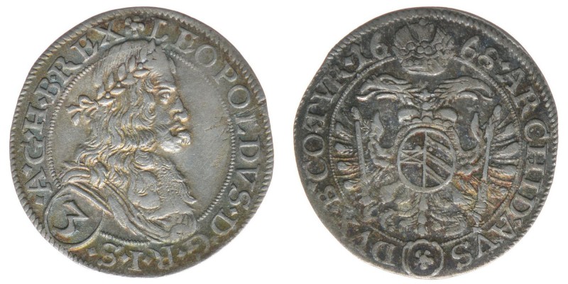 RDR Österreich Habsburg Kaiser Leopold I. 

3 Kreuzer 1668 Wien 
Her.1537 , 1,56...