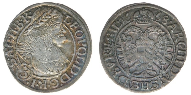 RDR Österreich Habsburg Kaiser Leopold I. 

3 Kreuzer 1668 SHS Breslau
1,46 Gram...