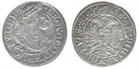 RDR Österreich Habsburg
Kaiser Leopold I.
3 Kreuzer (Groschen) 1668 SHS Breslau
1.58 Gramm, ss+