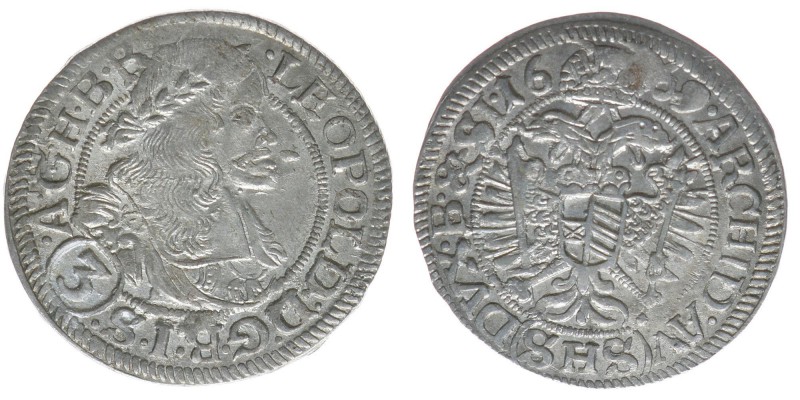 RDR Österreich Habsburg
Kaiser Leopold I.

3 Kreuzer 1669 SHS Breslau
1.71 Gramm...