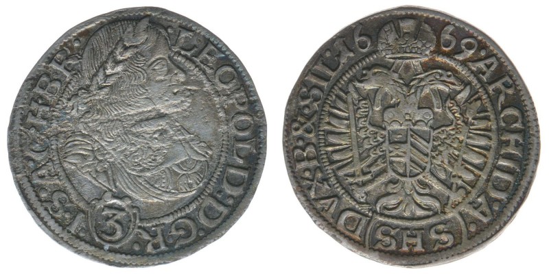 RDR Österreich Habsburg Kaiser Leopold I. 

3 Kreuzer 1669 SHS Breslau
1,65 Gram...