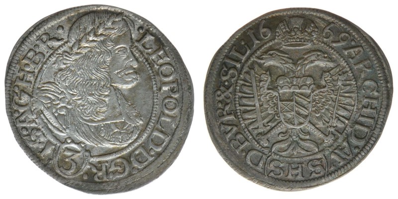 RDR Österreich Habsburg
Kaiser Leopold I.

3 Kreuzer (Groschen) 1669 SHS Breslau...