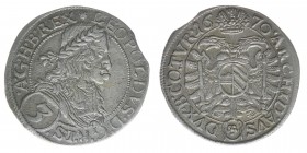 RDR Österreich Habsburg
Kaiser Leopold I.

3 Kreuzer (Groschen) 1670 Wien
1.61 Gramm, ss+