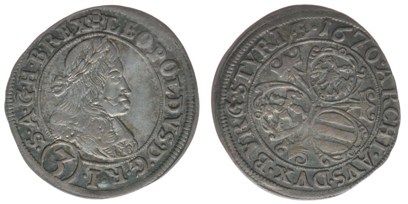 RDR Österreich Habsburg Kaiser Leopold I.

3 Kreuzer 1670, Graz
1,54 Gramm, ss