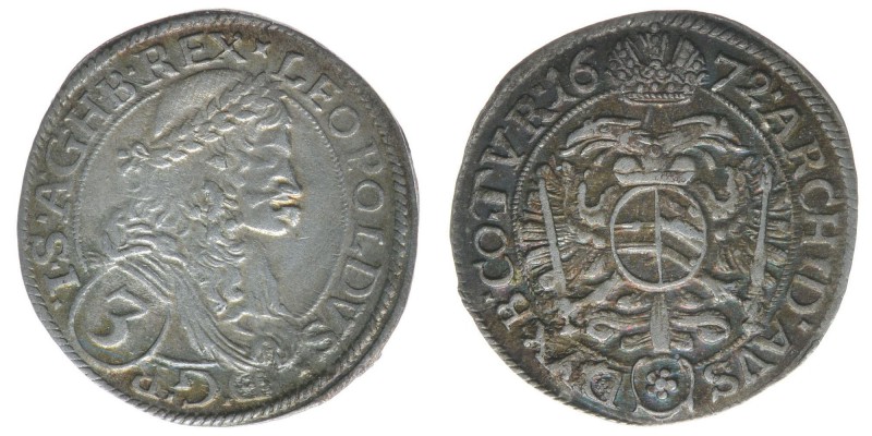 RDR Österreich Habsburg Kaiser Leopold I. 

3 Kreuzer 1672 Wien 
Her.1318, 1,63 ...