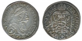 RDR Österreich Habsburg Kaiser Leopold I. 

3 Kreuzer 1672 Wien 
Her.1318, 1,63 Gramm, ss
