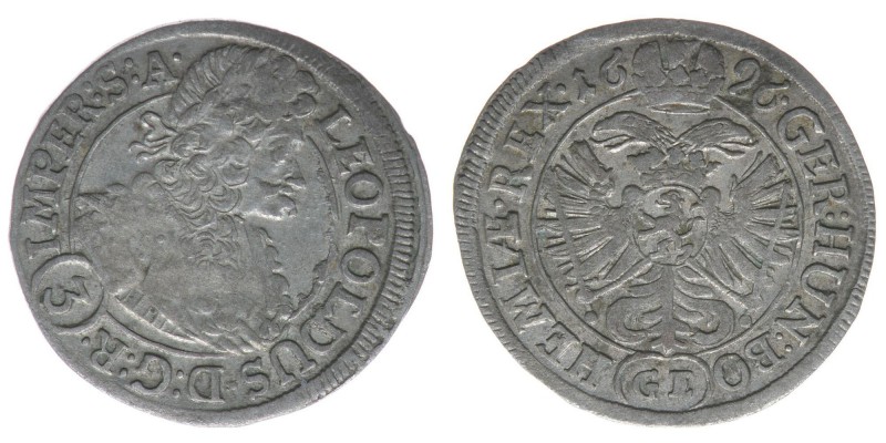 RDR Österreich Habsburg  Kaiser Leopold I. 

3 Kreuzer 1696 GE Prag
1,73 Gramm, ...