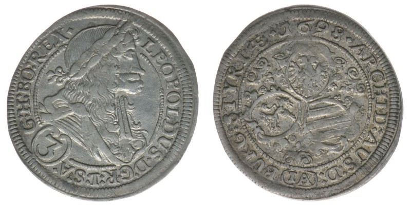 RDR Österreich Habsburg Kaiser Leopold I.
3 Kreuzer 1698 Graz
1,57 Gramm, ss