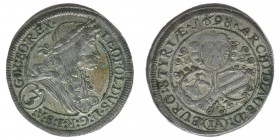 RDR Österreich Habsburg Kaiser Leopold I.
3 Kreuzer 1698 Graz
1,67 Gramm, ss