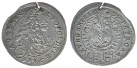 RDR Österreich Habsburg  Kaiser Leopold I.

3 Kreuzer 1699 CHS
1,69 Gramm, vz 12 Uhr Einriss