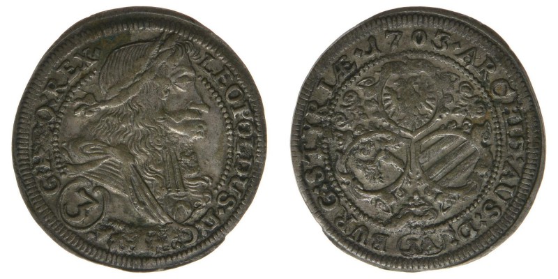 RDR Österreich Habsburg Kaiser Leopold I. 

3 Kreuzer (Groschen) 1703 Graz 
1,55...