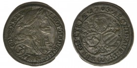 RDR Österreich Habsburg Kaiser Leopold I. 

3 Kreuzer (Groschen) 1703 Graz 
1,55 Gramm, ss/vz