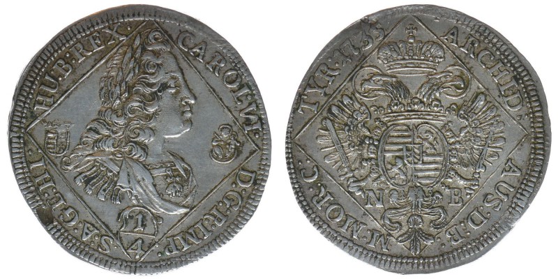 RDR Österreich Habsburg
Kaiser Karl VI.

1/4 Taler 1735 NB
Her.621, 7,23 Gramm, ...