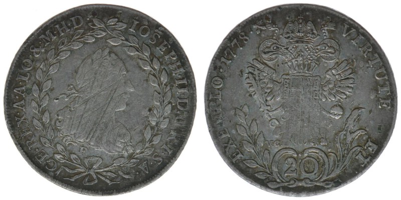 RDR Österreich Habsburg
Kaiser Joseph II.
20 Kreuzer 1778 F/ V.C.
6,44 Gramm, -s...