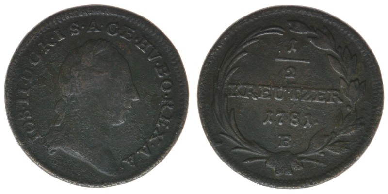 RDR Österreich Habsburg
Kaiser Joseph II.

1/2 Kreuzer 1781 B
Kupfer
3.72 Gramm,...