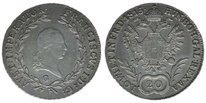 Kaisertum Österreich
Kaiser Franz I.

20 Kreuzer 1815 G
ANK 43, 6,66 Gramm, ss