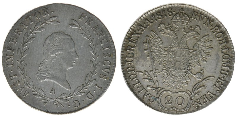 KAISERTUM ÖSTERREICH Kaiser Franz I.

20 Kreuzer 1818 A
6.66 Gramm, vz/stfr