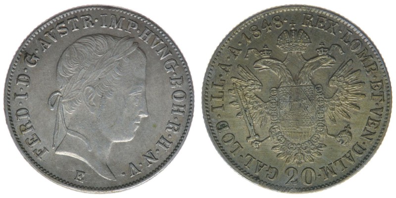 KAISERTUM ÖSTERREICH Kaiser Ferdinand I.

20 Kreuzer 1848 E
6,73 Gramm, ss++ jus...