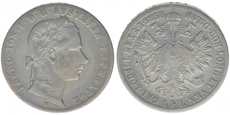 KAISERTUM ÖSTERREICH Kaiser Franz Joseph I.
1 Gulden 1858 V
12.18 Gramm, ss