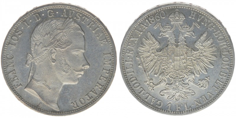 KAISERTUM ÖSTERREICH Kaiser Franz Joseph I.
1 Gulden 1860 A
12,39 Gramm, vz/stfr...