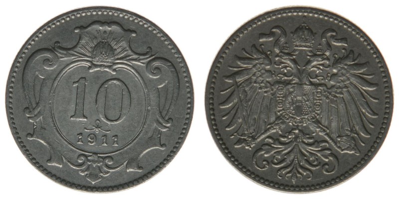 Kaisertum Österreich
Kaiser Franz Joseph I.
10 Heller 1911
2,95 Gramm, ss/vz