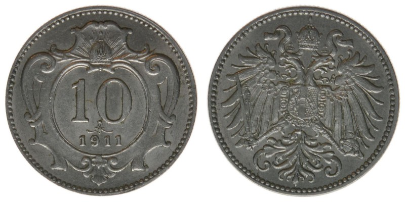 Kaisertum Österreich
Kaiser Franz Joseph I.
10 Heller 1911
3,08 Gramm, vz