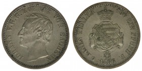 RDR Sachsen Johann König von Sachsen
1/6 Taler 1866 B
AKS 142, 5,31 Gramm, -vz
