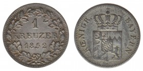 BAYERN
Maximilian II. Joseph 1848-1864
1 Kreuzer 1852
0,79 Gramm, Kahnt-Schön 141, AKS 155, ss/vz