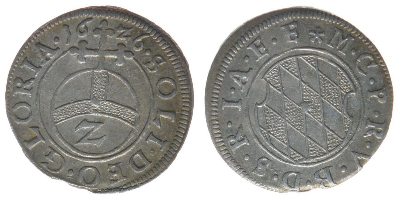 BAYERN Maximilian I. als Kurfürst

1/2 Batzen 1626 
1.23 Gramm, vz+