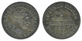 PREUSSEN Friedrich Wilhelm III. 1797-1840
1/2 Silbergroschen 1827 A
AKS 30 1,08 Gramm -vz