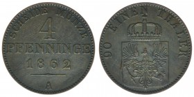 PREUSSEN Wilhelm I. 1861-1888
4 Pfennige 1862 A
AKS 105 5,97 Gramm ss/vz