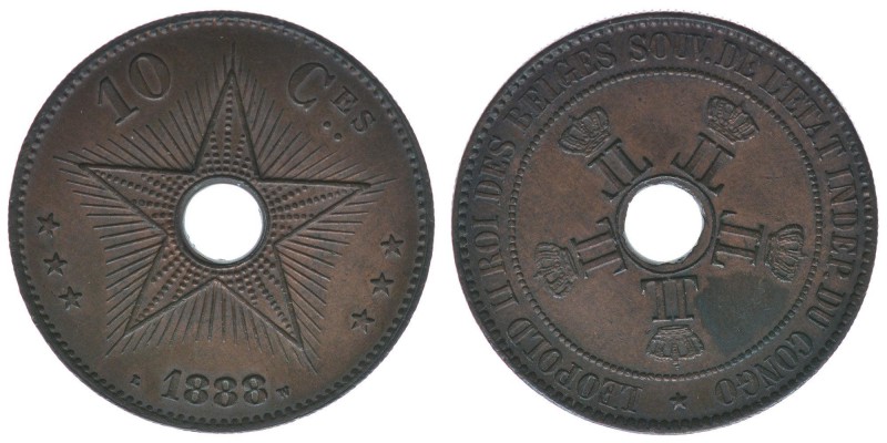 Belgisch-Kongo Kongo-Staat 1885-1908
10 Centimes 1888

Kupfer
20.03g
ss/vz