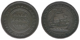 Großbritannien Sheathing Nail Manufactory Bristol
Half Penny Token 1811

Kupfer
9.06g
Withers #472
ss