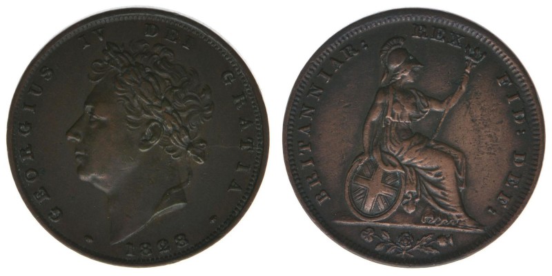 Großbritannien Georg IV.
Farthing 1828
Kahnt/Schön 54, 4,85 Gramm, ss++