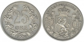 Norwegen Oskar II.

25 Öre 1901
Silber, 2,41 Gramm, -vz