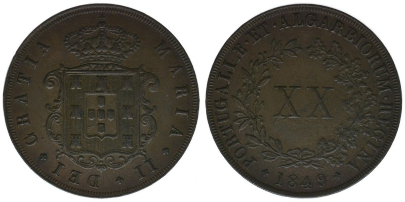 Portugal Maria II. da Gloria
XX Reis 1849 
Kahnt/Schön 65, Kupfer, 25.46 Gramm, ...