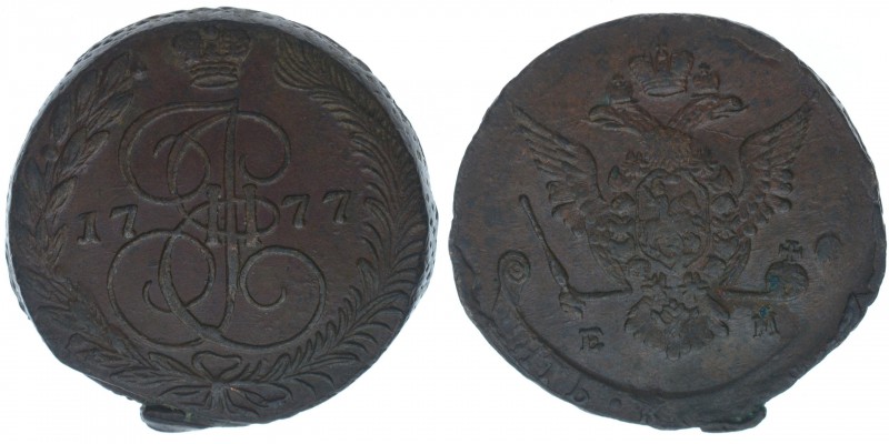 Rußland Katharina II.
5 Kopeken 1777 EM
Kupfer, 47,97 Gramm, ss/vz