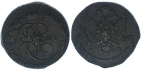 Rußland Katharina II.

5 Kopeken 1785
Kupfer, -vz, 56.02 Gramm
