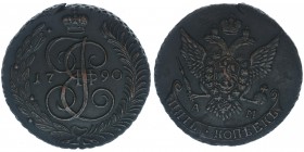 Rußland Katharina II.
5 Kopeken 1790 AM
Kupfer, 54.28 Gramm, vz