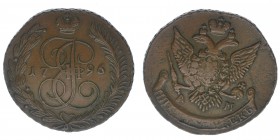 Rußland Katharina II.

5 Kopeken 1796 AM
Kupfer, 51,14 Gramm, ss+