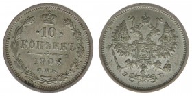Russland Nikolaus II.
10 Kopeken 1906
1,83 Gramm, -vz