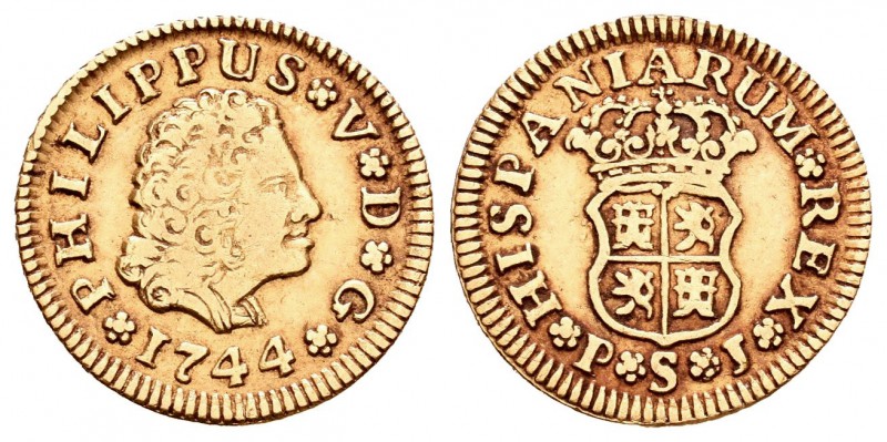 Felipe V (1700-1746). 1/2 escudo. 1744. Sevilla. PJ. (Cal-587). Au. 1,76 g. MBC-...