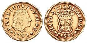 Felipe V (1700-1746). 1/2 escudo. 1744. Sevilla. PJ. (Cal-587). Au. 1,76 g. MBC-. Est...120,00.