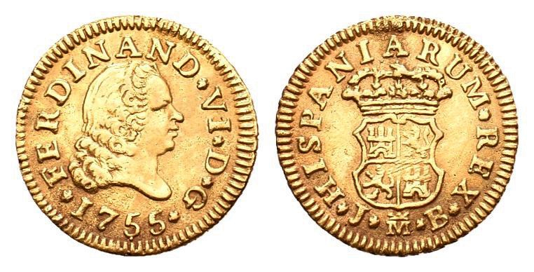 Fernando VI (1746-1759). 1/2 escudo. 1755. Madrid. JB. (Cal-253). Au. 1,36 g. Re...