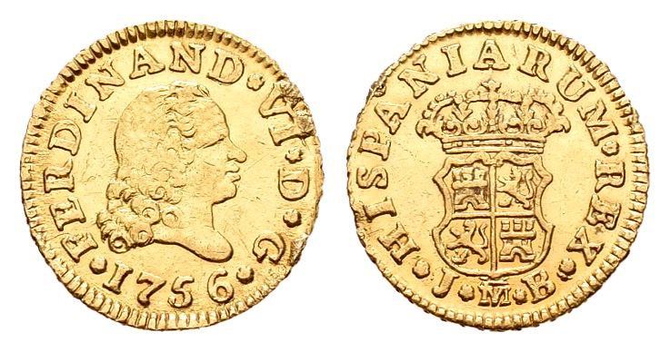 Fernando VI (1746-1759). 1/2 escudo. 1756. Madrid. JB. (Cal-253). Au. 1,74 g. Fu...