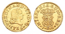 Fernando VI (1746-1759). 1/2 escudo. 1756. Madrid. JB. (Cal-253). Au. 1,74 g. Fue utilizada como joya. MBC-. Est...90,00.