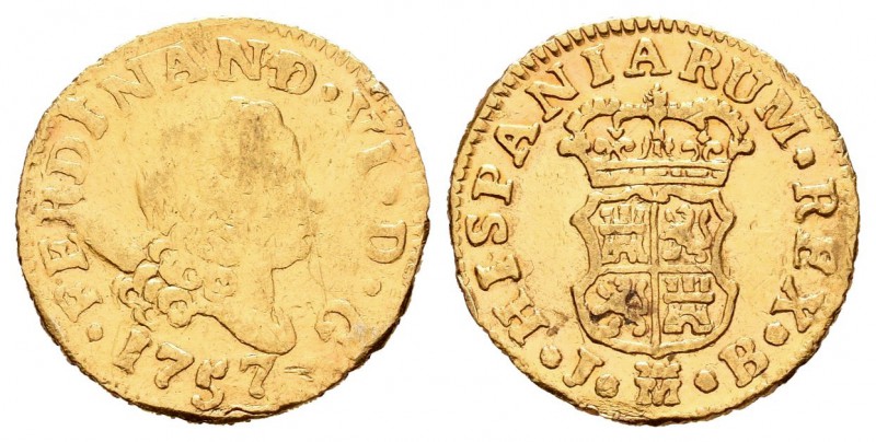 Fernando VI (1746-1759). 1/2 escudo. 1757. Madrid. JB. (Cal-255). Au. 1,72 g. Ca...