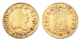 Fernando VI (1746-1759). 1/2 escudo. 1758. Madrid. JB. (Cal-256). Au. 1,73 g. MBC-. Est...120,00.